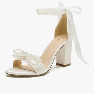 Amazon White Pearl-Adorned Heels